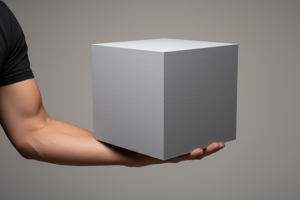 big 3d printed cube on arm